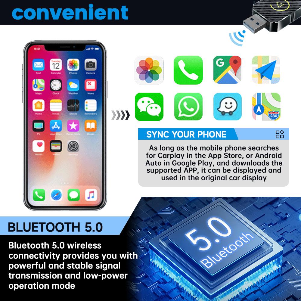 Universel CarPlay Adaptateur Sans 2in1 Mini Adaptateur Dongle Connexion Automatique Plug & Play Bluetooth WiFi Mini Box