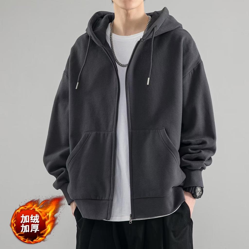 Factory Straight Hair 2025 Autumn and Winter Hooded Fleece Sweater Men's Loose Ins Trendy Brand Casual Solid Color Boys Coat