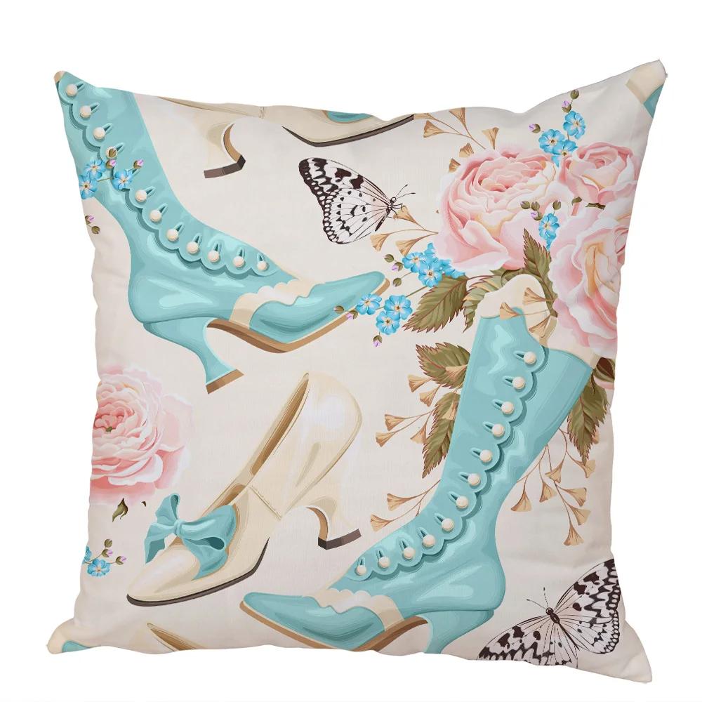 Nordic Style Rose Flower and Birds Pillow Case Cushion Cover for Car Peach Skin Decor Flower Plant Animal Throw Pillowcase