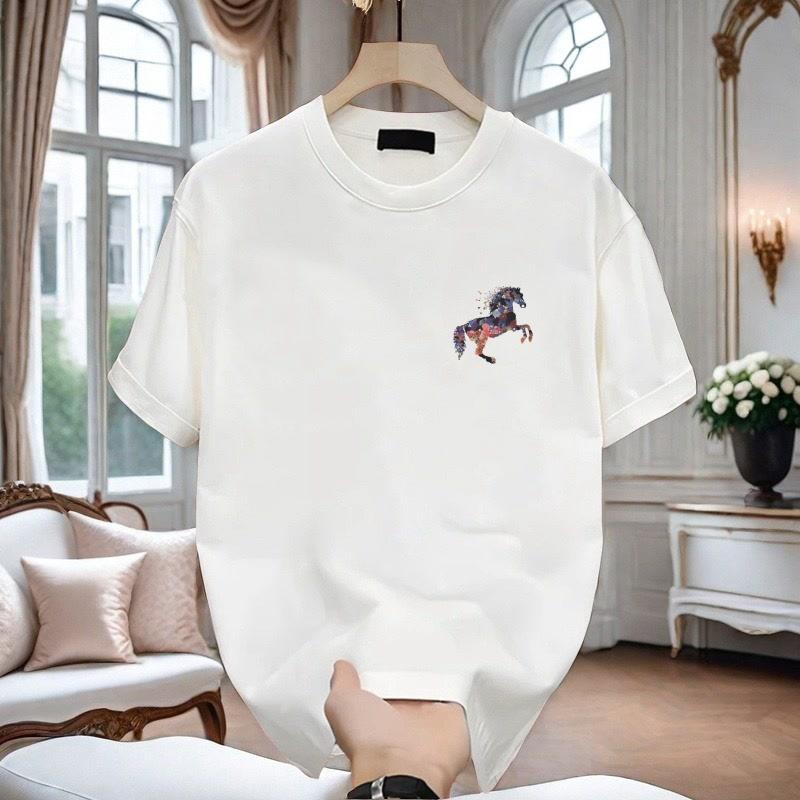 Horse print short sleeve T-shirt Men 2025 new summer 100% cotton half sleeve ins style interesting street T-shirt