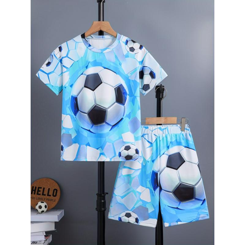 2PCS Children's T-Shirt Short Sleeve Casual Anime Soccer 3D Print Boys T-Shirts Summer Boys Clothes Outdoor Children's Clothing