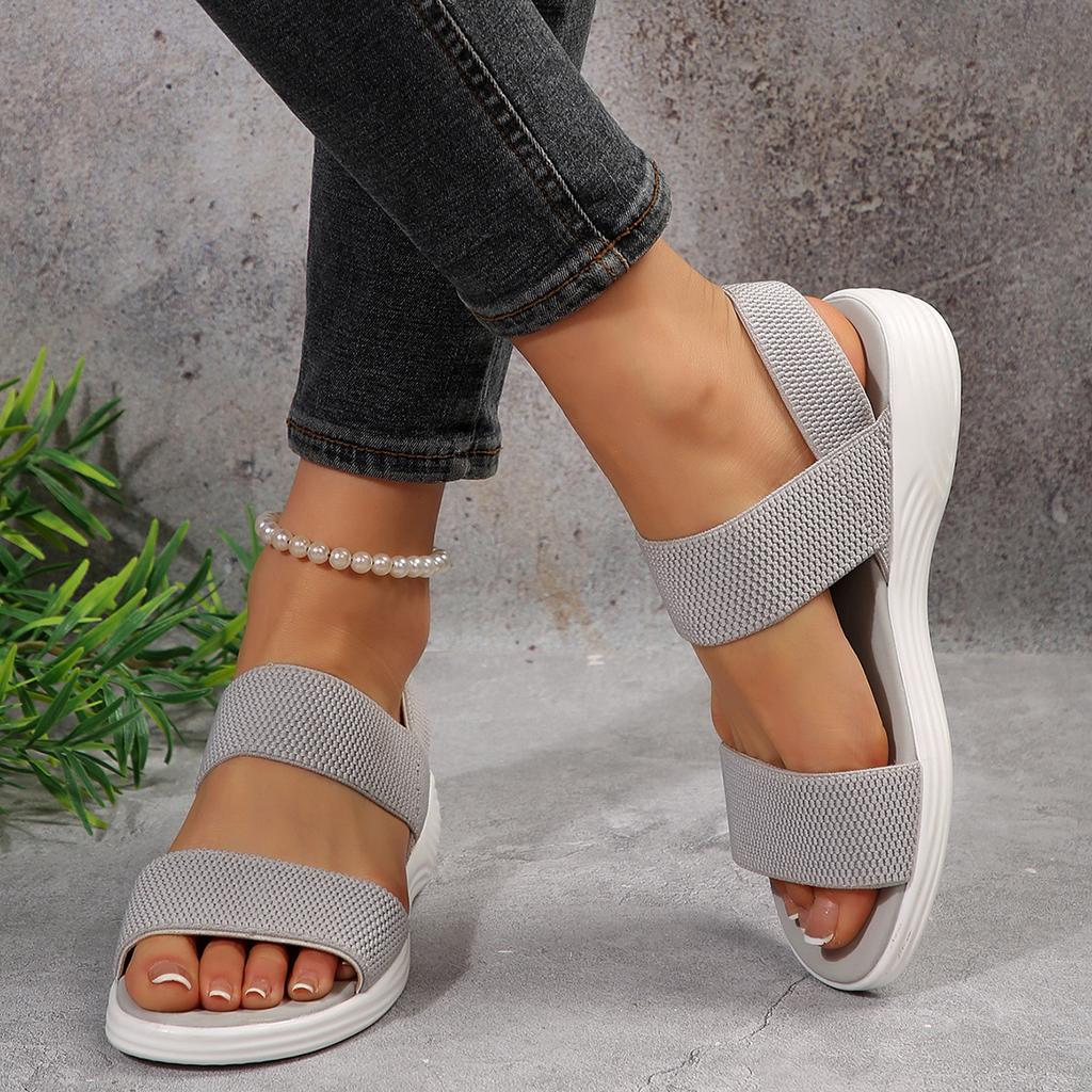 2025 summer casual plus size sandals elastic fly-woven open-toed sandals comfortable beach sandals women
