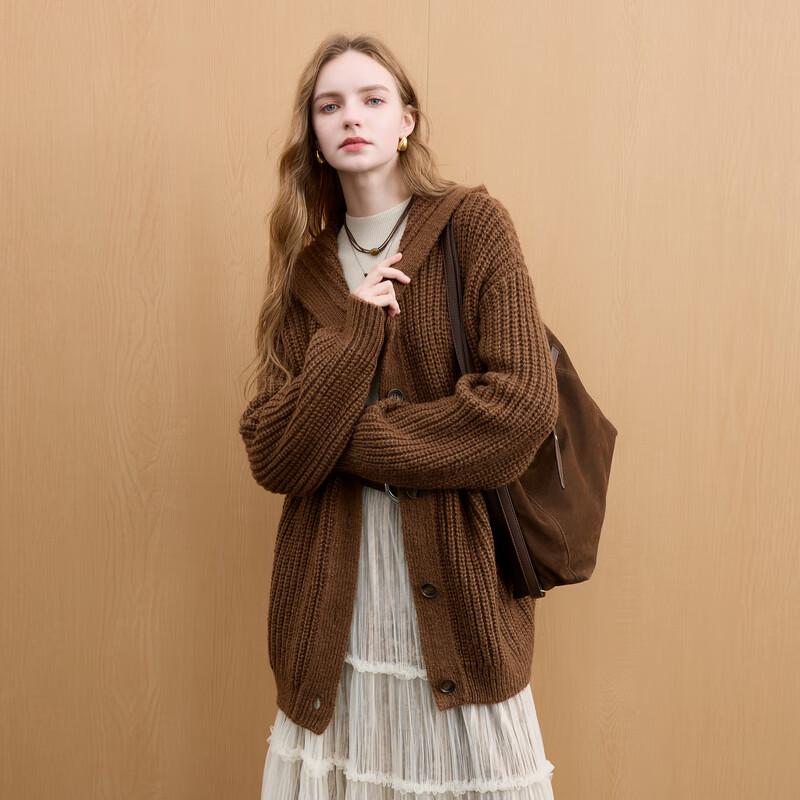 Sancai 2025 Winter Casual Hooded Knit Cardigan