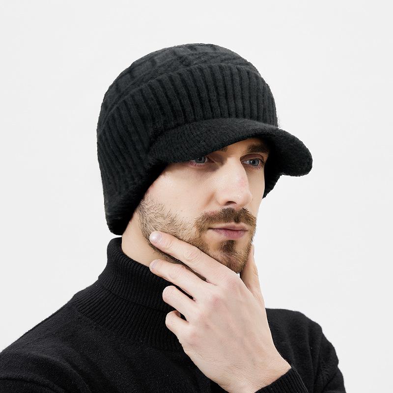 Winter Wool Thick Cashmere Inner Knitted Hat Men's Warm and Cold-Proof Two-Piece Wool Hat