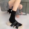 Women's Thick Scrunch Socks: Spring-Summer Mid-Calf, White & Gray Knee-High Wool Knitted Leg Warmers
