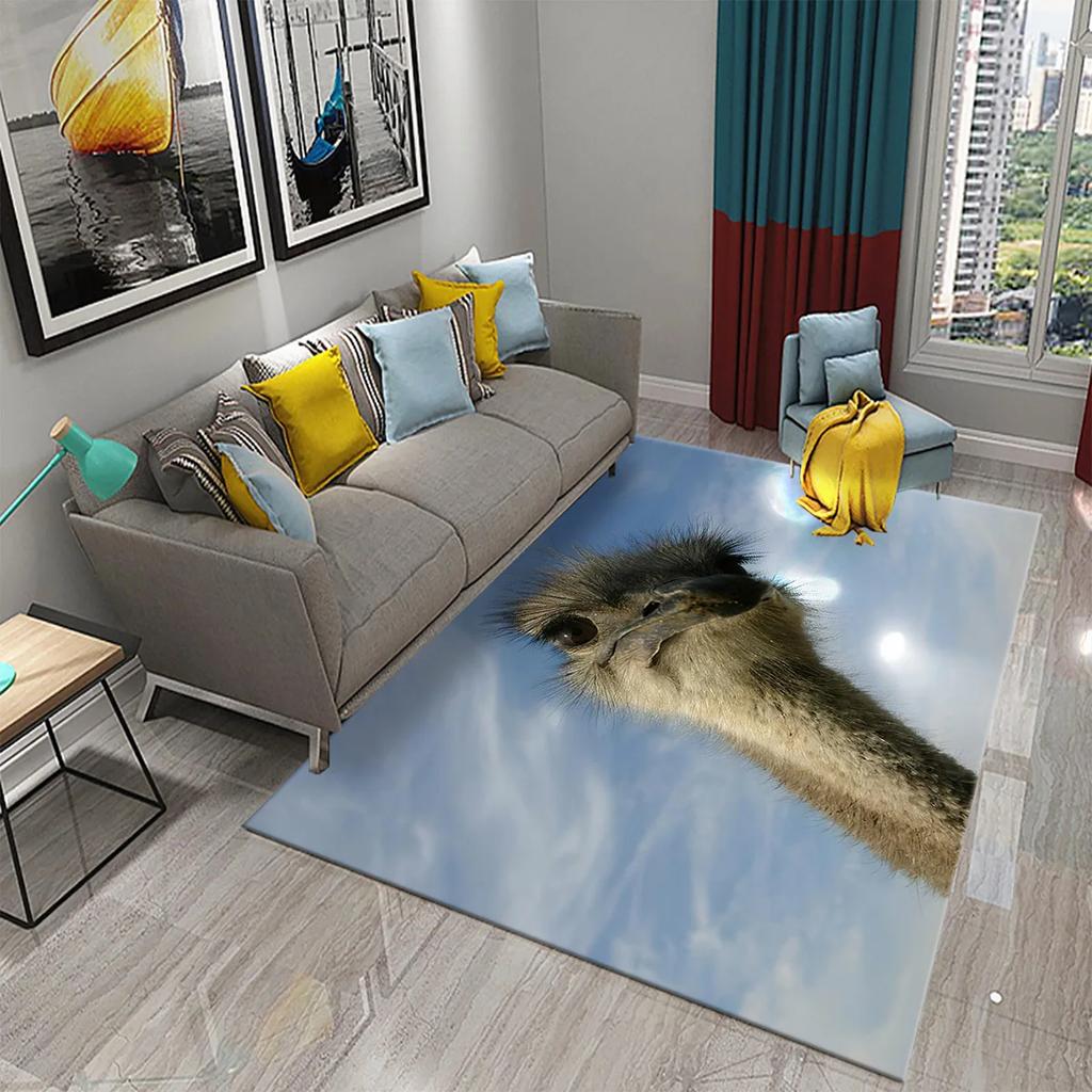 Cute Ostrich Carpet Funny Animal Rugs for Living Room Kids Bedroom Room Decor Floor Rugs Bathroom Entrance Non-Slip Area Rugs
