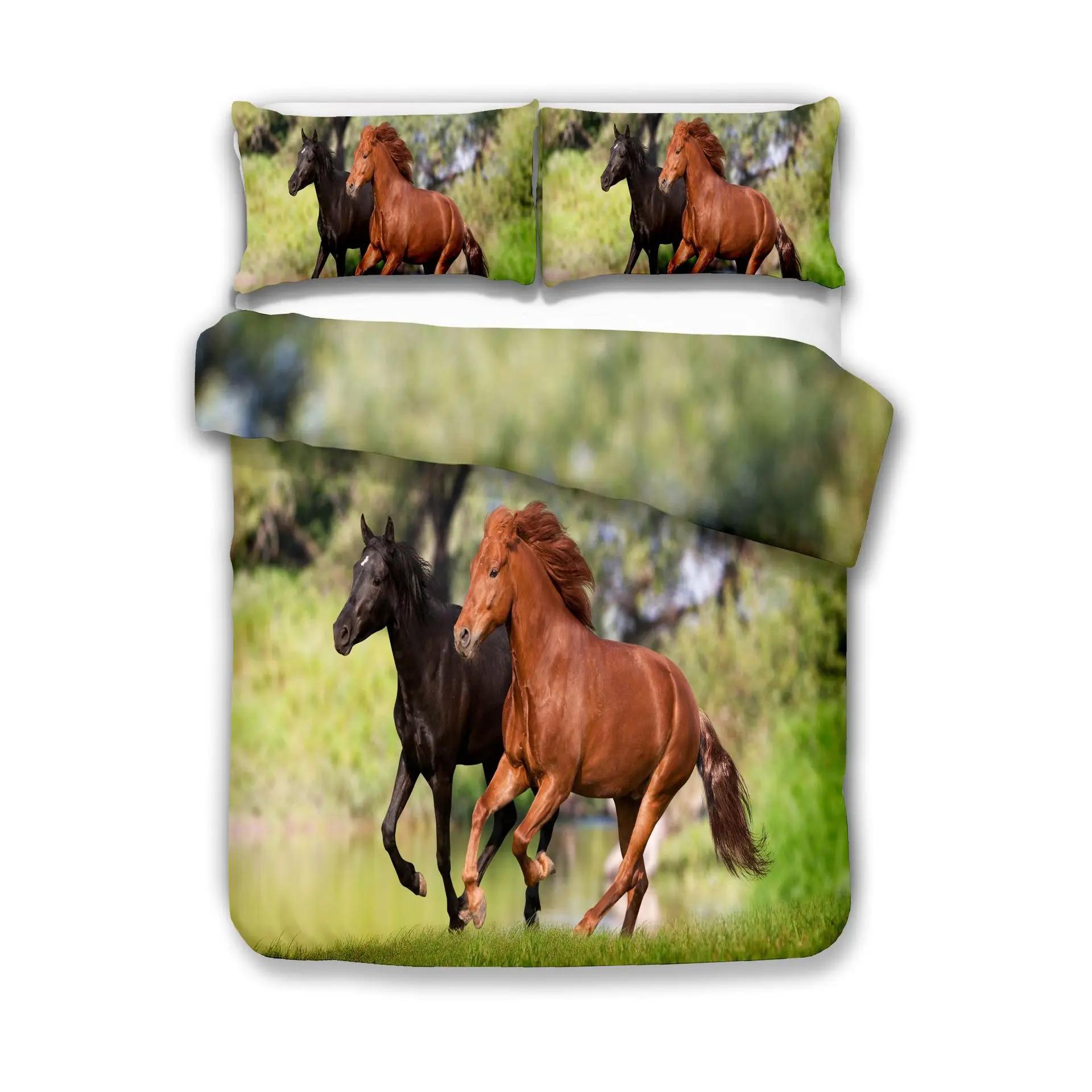 

ЛУЧШИЙ.ВЕНСД 3D Комплект постельного белья с лошадью Студенческое общежитие Новый стиль Комплекты пододеяльников Высококачественный комплект постельного белья 3 предмета Постельное белье EU single(135x200cm)