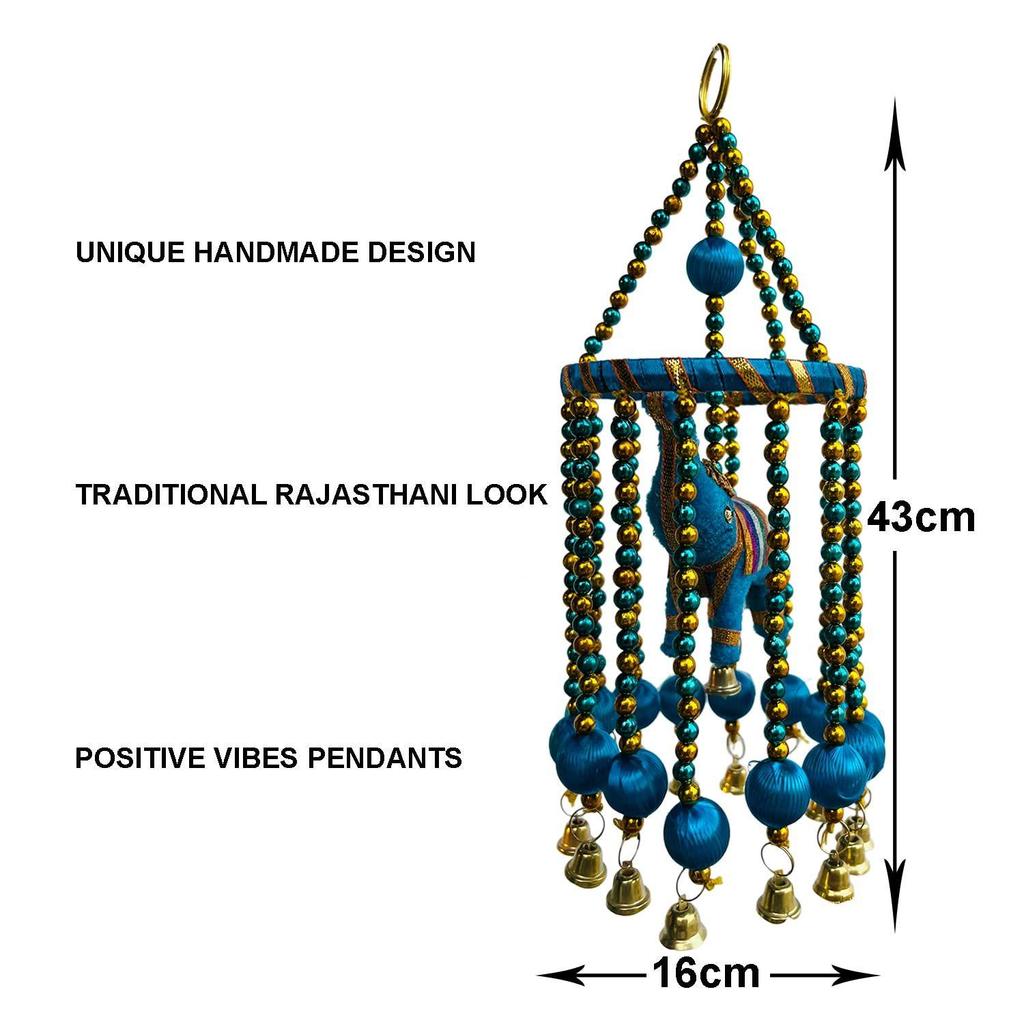 Traditional Windchimes|Hanging Ring Elephants with Bells|Polyester Handcrafted Latkan|Decorative Door Hanging Latkan (Multicolor)