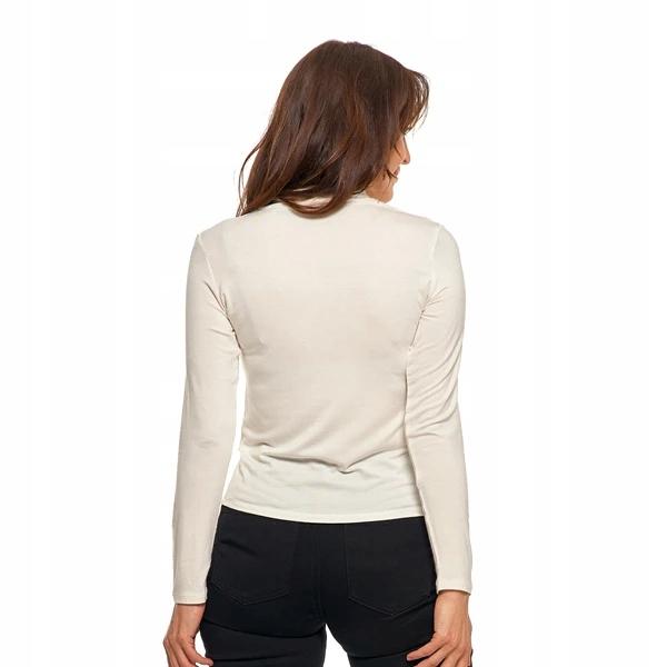 Women's Smooth Viscose Blouse with Long Sleeves, Elegant Turtleneck, MORAJ XXL Beige