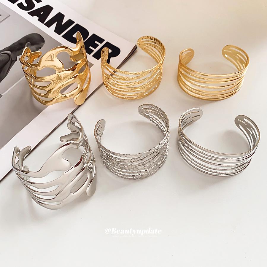 High-End Geometric Pleated Open Bangle - Women's Stylish Multi-Layer Irregular Bracelet