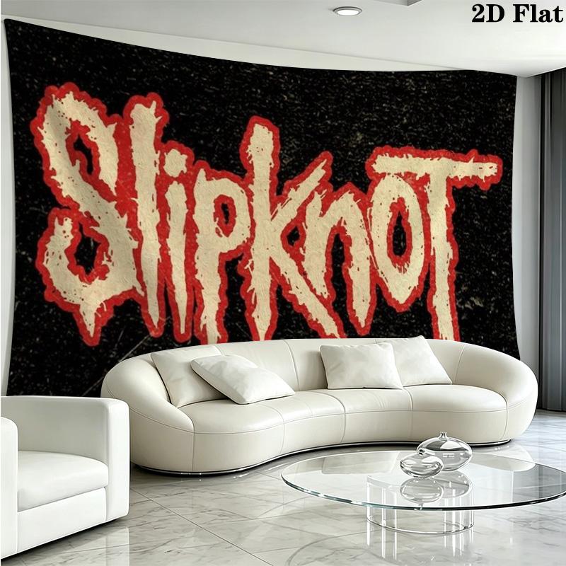 Slipknot Red Nonagram Logo Tapestry, Black Background Heavy Metal Band Wall Hanging for Rock Fan Decor