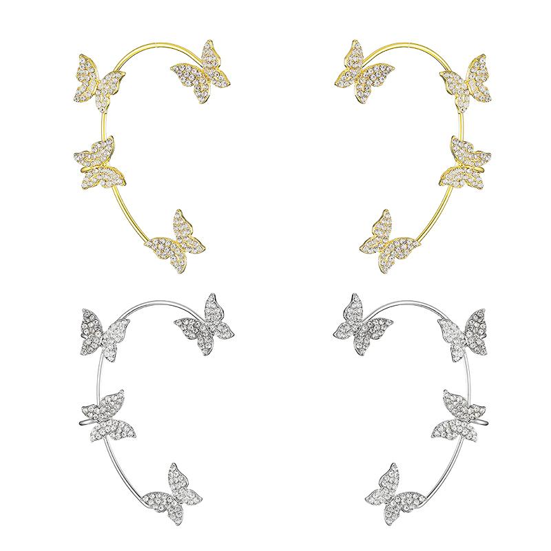 Fashion Butterfly Earrings for Women Sparkling Zircon Crystal Ear Clip Earrings Gold Silver Color Wedding Jewelry Accessories