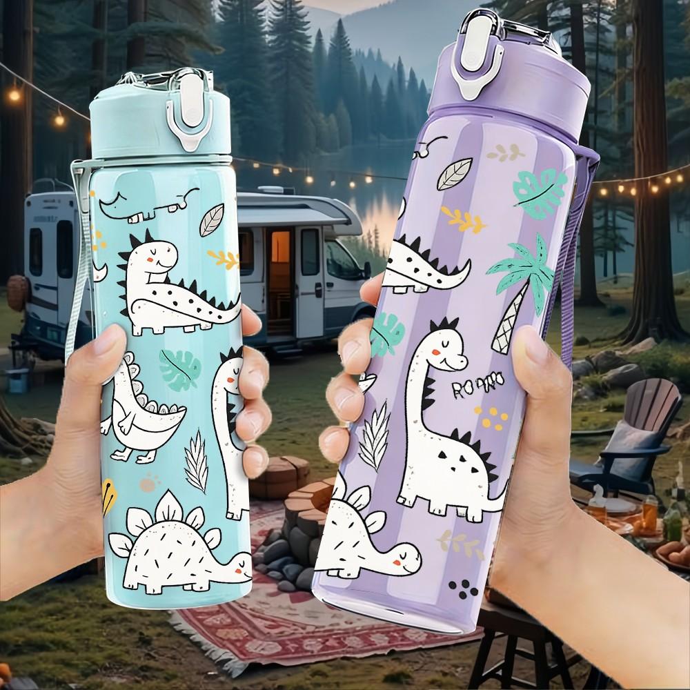 1PC Summer Beach Doodle Line Art Print 750ml Color Plastic Sports Water Bottle Leakproof Flip Straw Lid Suitable for Sports Office Home Use