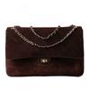 Luxury Chic Vintage Crossbody Bag In Suede-Texture Matte Leather With Quilted Chain Strap