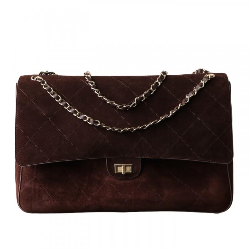 Luxury Chic Vintage Crossbody Bag In Suede-Texture Matte Leather With Quilted Chain Strap