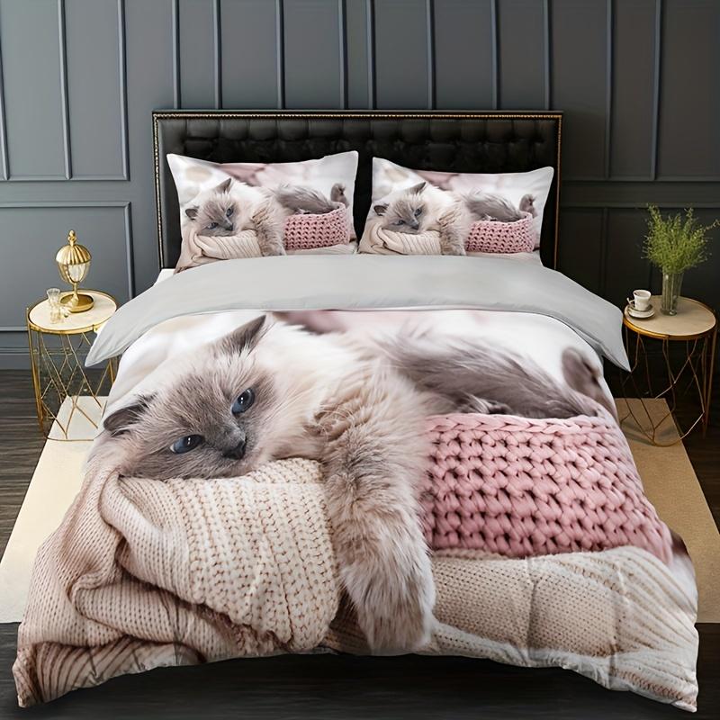 3Pcs Lazy Cat Animal Duvet Cover Collection Soft Comfortable And Breathable Hd Printing Bedding Home Use Dorm