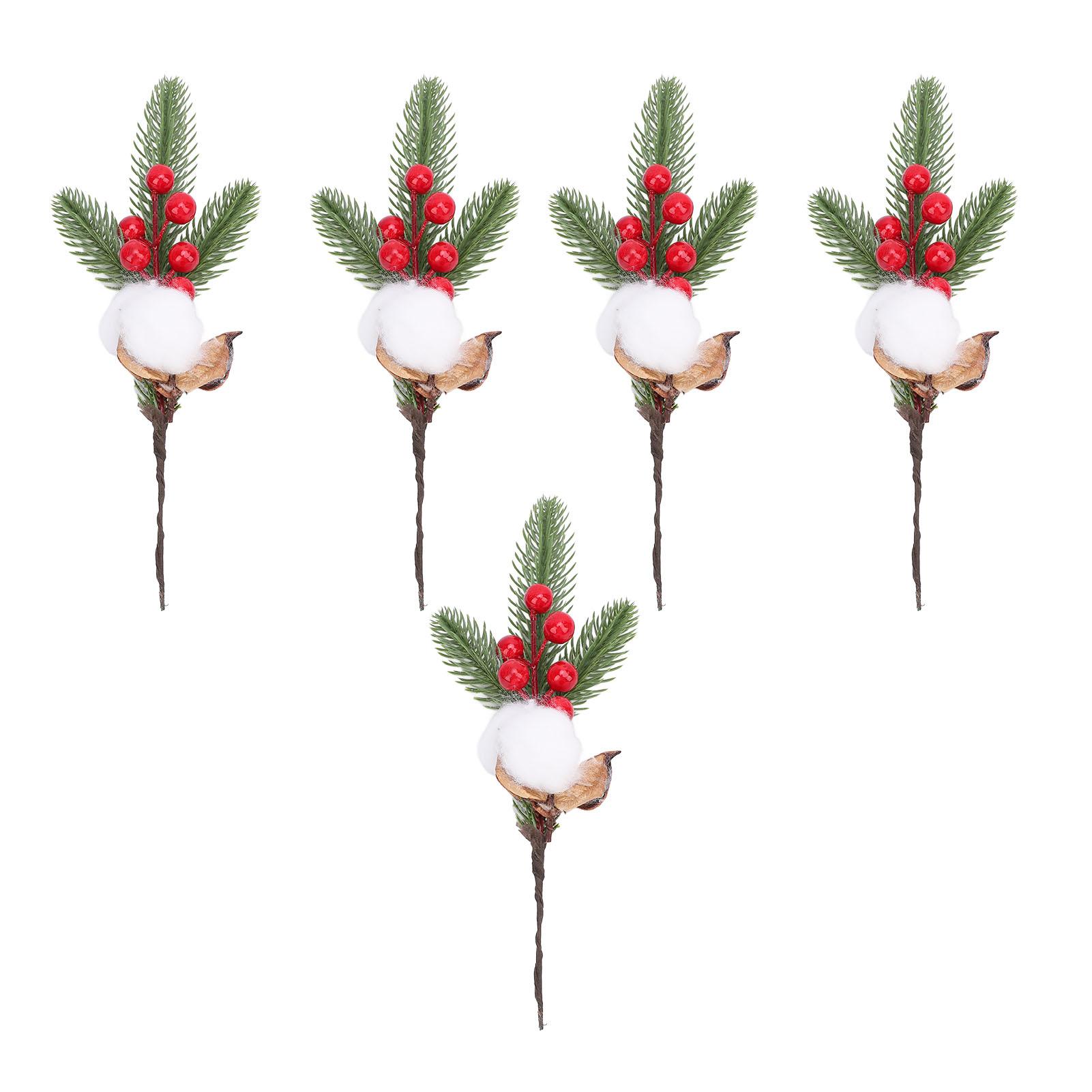 

5PCS Xmas Red Berries Multifunctional Artificial Holiday Floral Picks Ornament for Handcraft