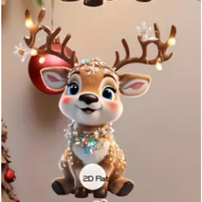 Cute Elk Baby with Christmas Lights Acrylic 2D Flat Pendant Christmas Tree Decoration  Pendant Car Rearview Mirror Pendant Holiday Decoration Pendant