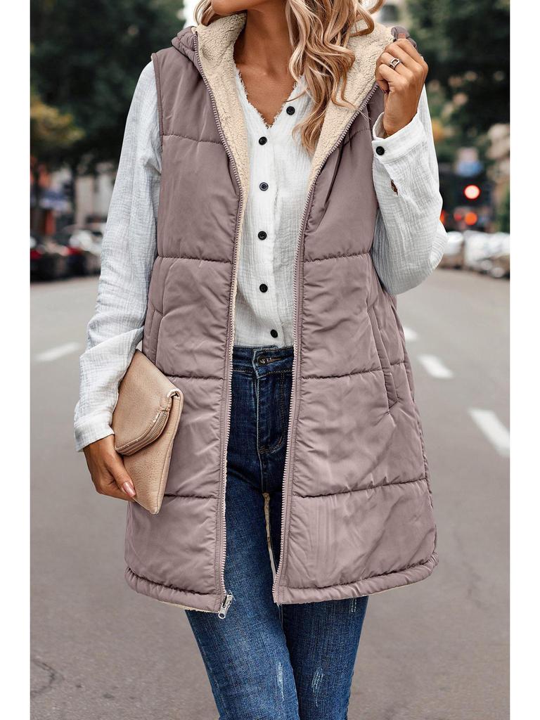 2023 Europeisk & Amerikansk Enfärgad Vändbar Bomullsväst med Huva: Varm, vindtät kofta