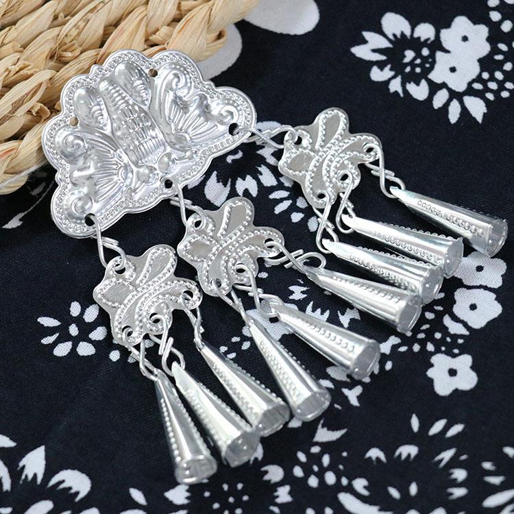 Ethnic Miao Silver Butterfly Pendant with Bells