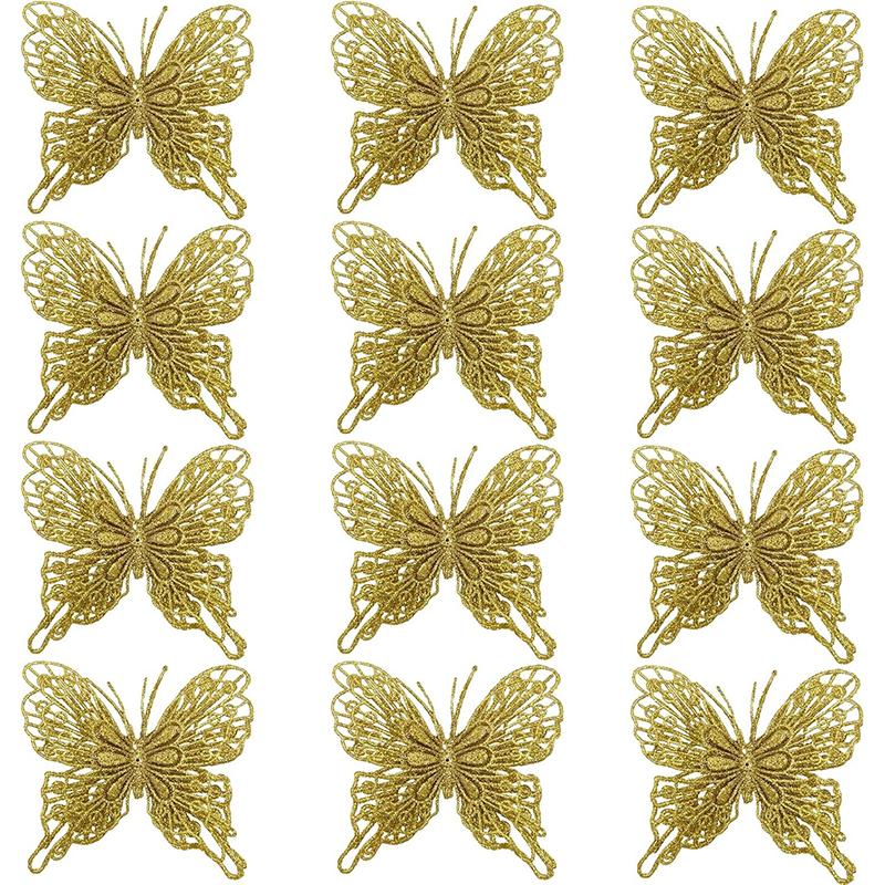 5Pcs Christmas Tree Butterfly Decor Glitter Hollow Butterfly Xmas Tree Hanging Decor Home New Year 2025 Navidad Decoration