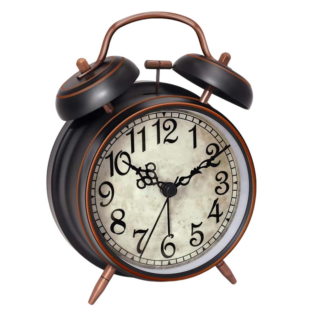 Super-Loud Twin-Bell Alarm Clock for Heavy Sleeper Retro Bedside Clock with Nightlight Battery Operated Quartz Table Clock