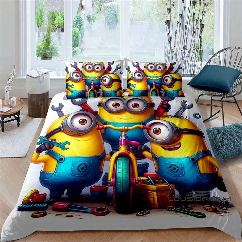Popular Cartoon Character (Minions) Printed Bedding Set — Duvet Cover Set — Deluxe Gift for Teen Girls, Twin/Single, and Kids