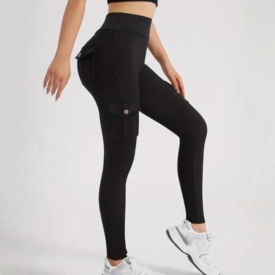 Dámské fitness kalhoty s vysokým pasem, rychleschnoucí, s kapsami - Elastické a přiléhavé sportovní legíny na běh a kulturistiku