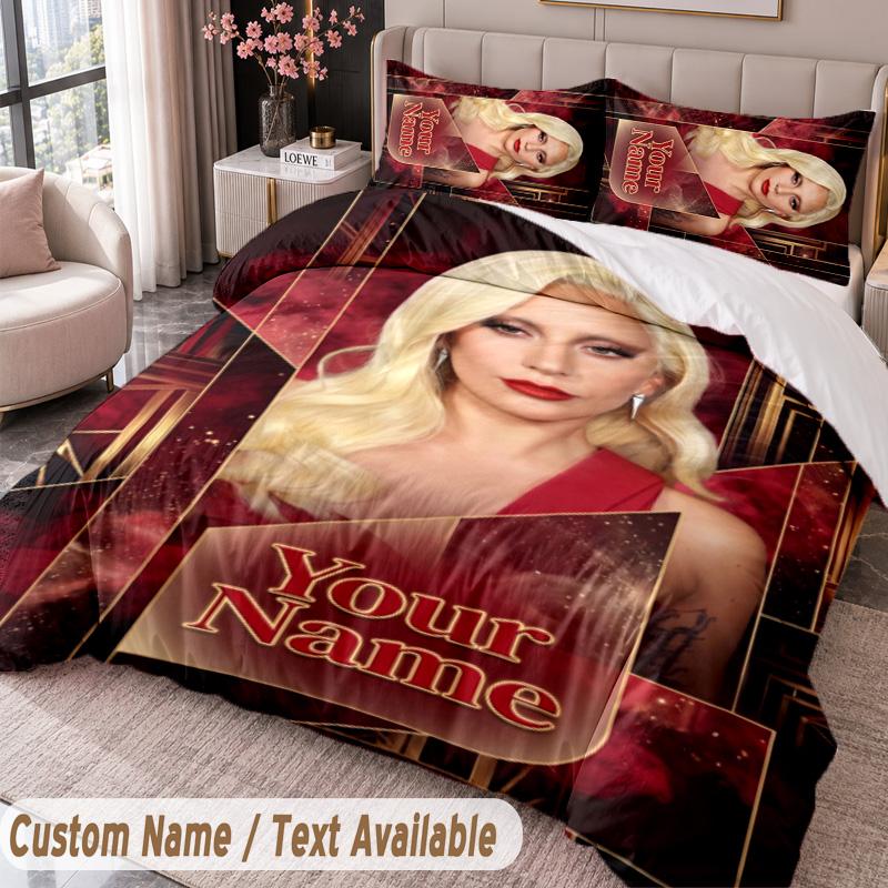 Custom Name Text 3Pcs Bedding Set Lady Gaga Duvet Cover And Two Pillowcases