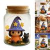 Adopt A Witch Hat Jar Halloween Witch Hat Doll with Black Cat in Jar Cute Light-up Decorative Jar for DIY Craft Gifts Party Favors