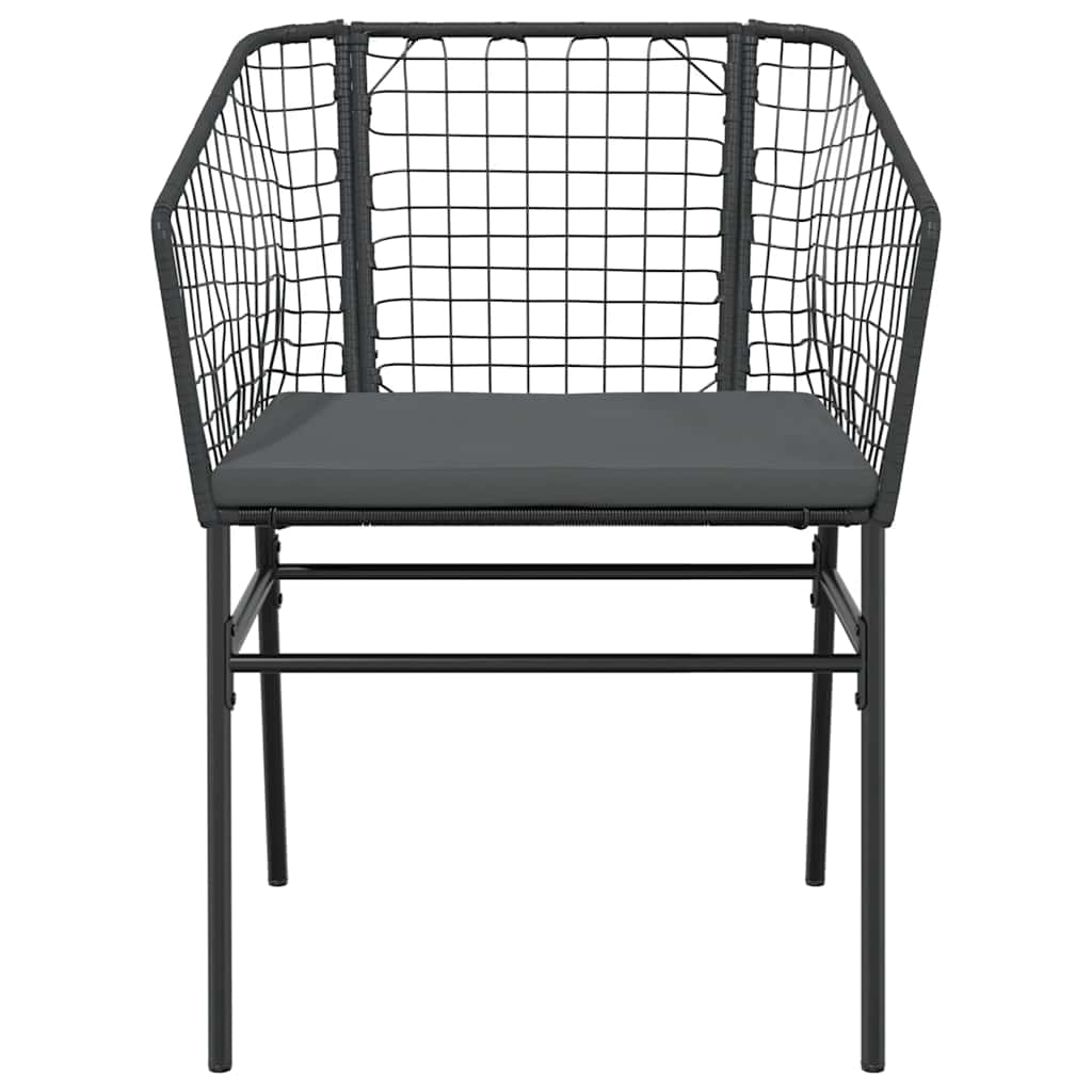 5 Piece Outdoor Dining Set with Cushions Black Poly Rattan Glass Table