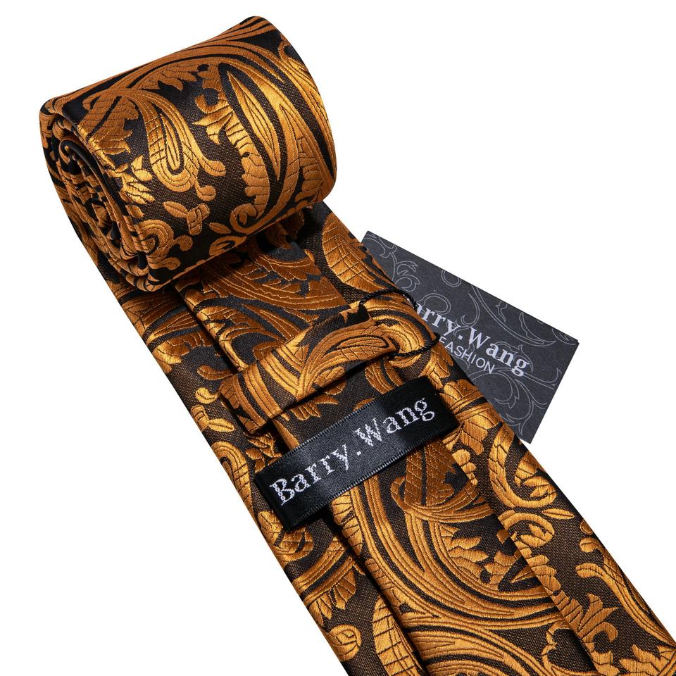 Barry.Wang Herren Paisley Seidenkrawatte Einstecktuch Manschettenknöpfe Luxus Set