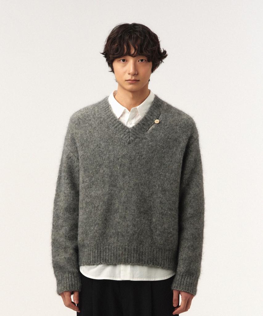 Seteo Two-Tone Mohair Blend Knit Melange Gray