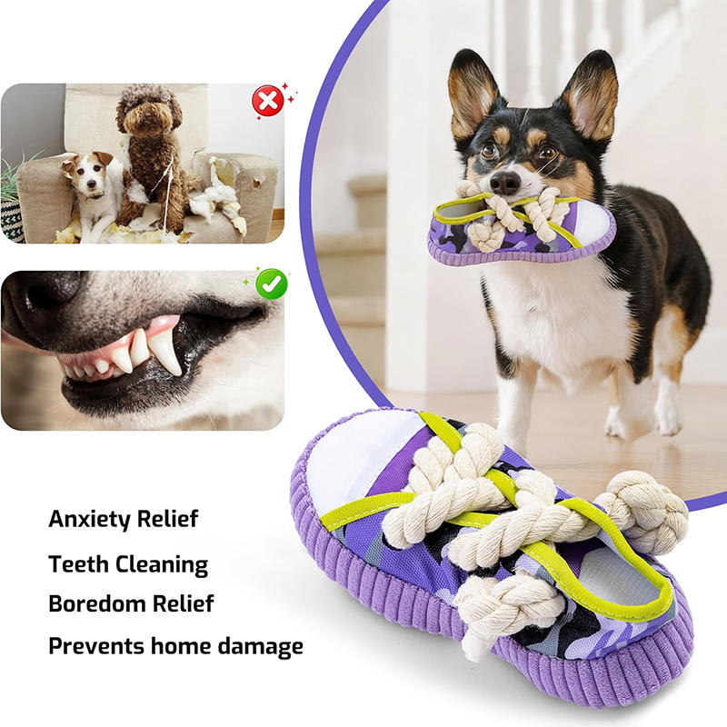 Dog Squeak Toy Teeth Grinding Bite Resistant Slippers Shape Puppy Chew Toy With Cotton Rope Pet Chewing Toys Dog Toys