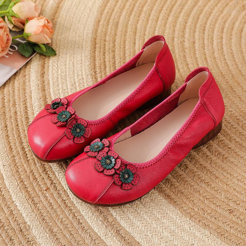 Soft-soled leather spring and autumn new leather shoes comfortable flat-soled women's shoes retro non-slip medium single shoes