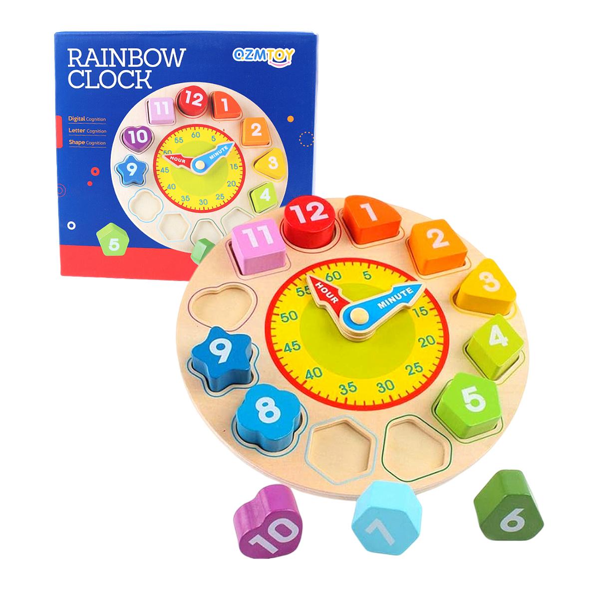 Montessori Wooden Shape Color Sorting Clock- Early Learning Educational Toy-Time Number Shape Sorting Puzzle Christmas kid Gift