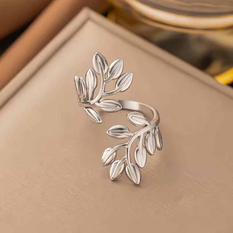 Minimally Gold Color Leaf Opening Ring with Multiple Functions for Women's Daily Wear Holiday Party Jewelry Gifts