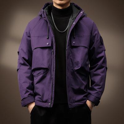 Men's Retro Windproof Hooded Mountaineering Jacket - Warm Cotton for Autumn/Winter
