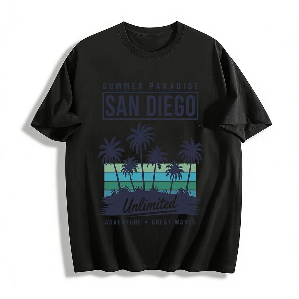 San Diego Summer Paradise Coconut Tree Graphic Casual Tee Pure cotton T-shirt