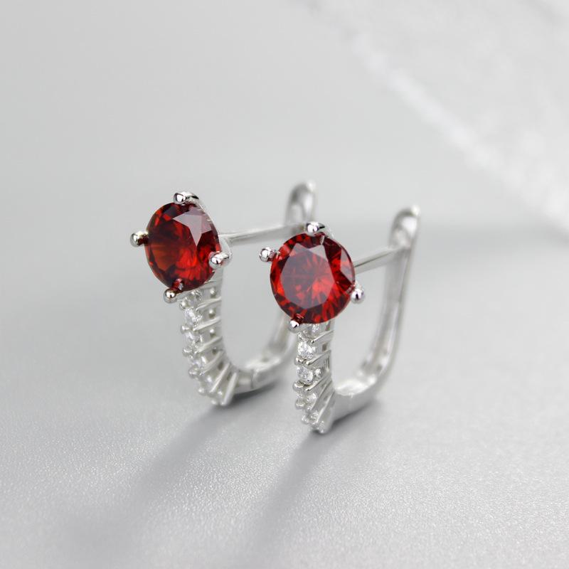S925 Sterling Silver Korean Fashion Women's Elegant Wine Red Ear Clip Gifts for Girlfriend Silver Jewelry