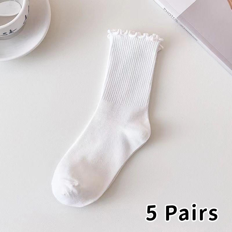 

5/6 пар женских противоскользящих носков с кружевом и круглым вырезом, модных кружевных носков с вертикальными полосками, мягких, удобных, влагоотводящих, повседневных носков A1