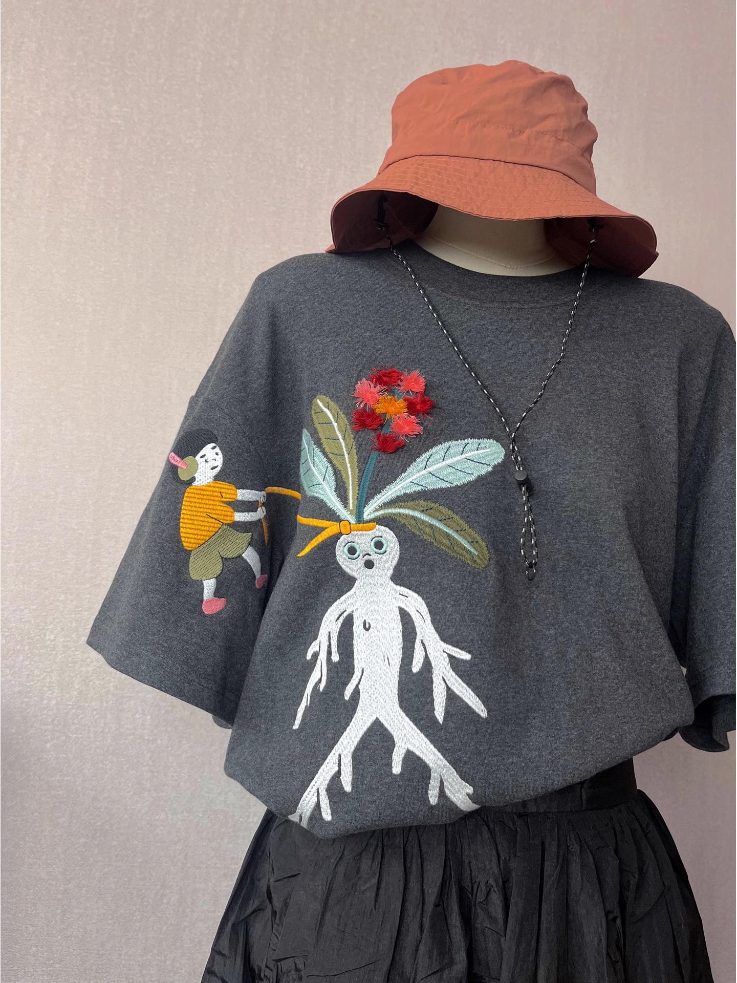 

Летняя дофаминовая хлопковая футболка свободного кроя с 3D-вышивкой - Женская коллекция 2025 M