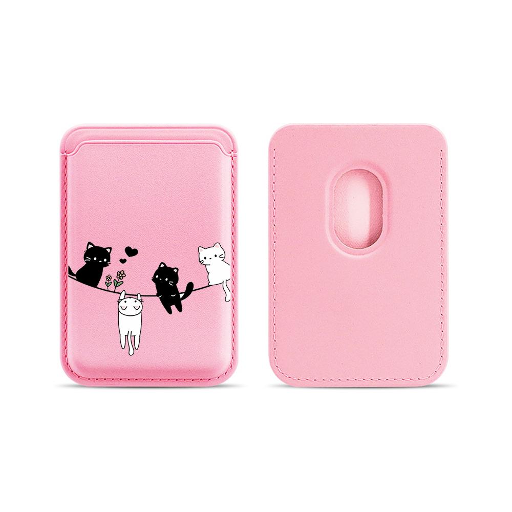 Cute Kitten Leather Card Wallet Cover Phone Card Holder Magnetic Case Suitable For All iPhone For Magsafe Card Phone Back Bag