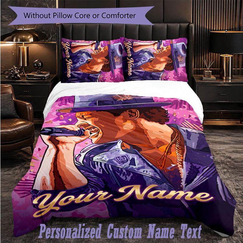 Personalized 3Pcs Bedding SetBruno Mars Custom Text Duvet Cover Pillowcase Set Bedroom Gift
