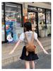 Women's Gray Peter Pan Collar Knit Top – Short-Sleeve, Summer, Fashionable Two-Piece Design