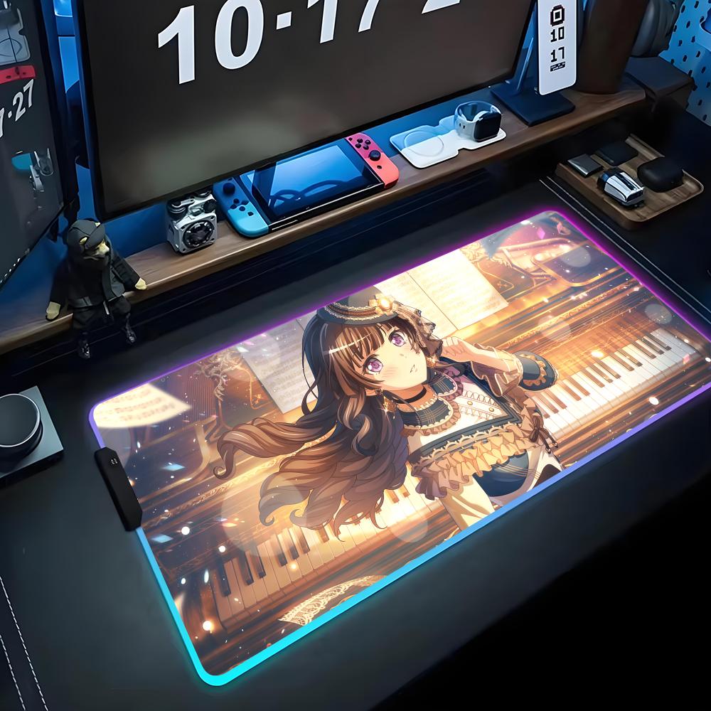 

rinko shirokane Mouse Pad RGB Gaming Mousepad Big LED Pad PC Desk Mat Luminous Mouse Pad Large Keyboard Mats Table Rug With RGB600x300x3mm