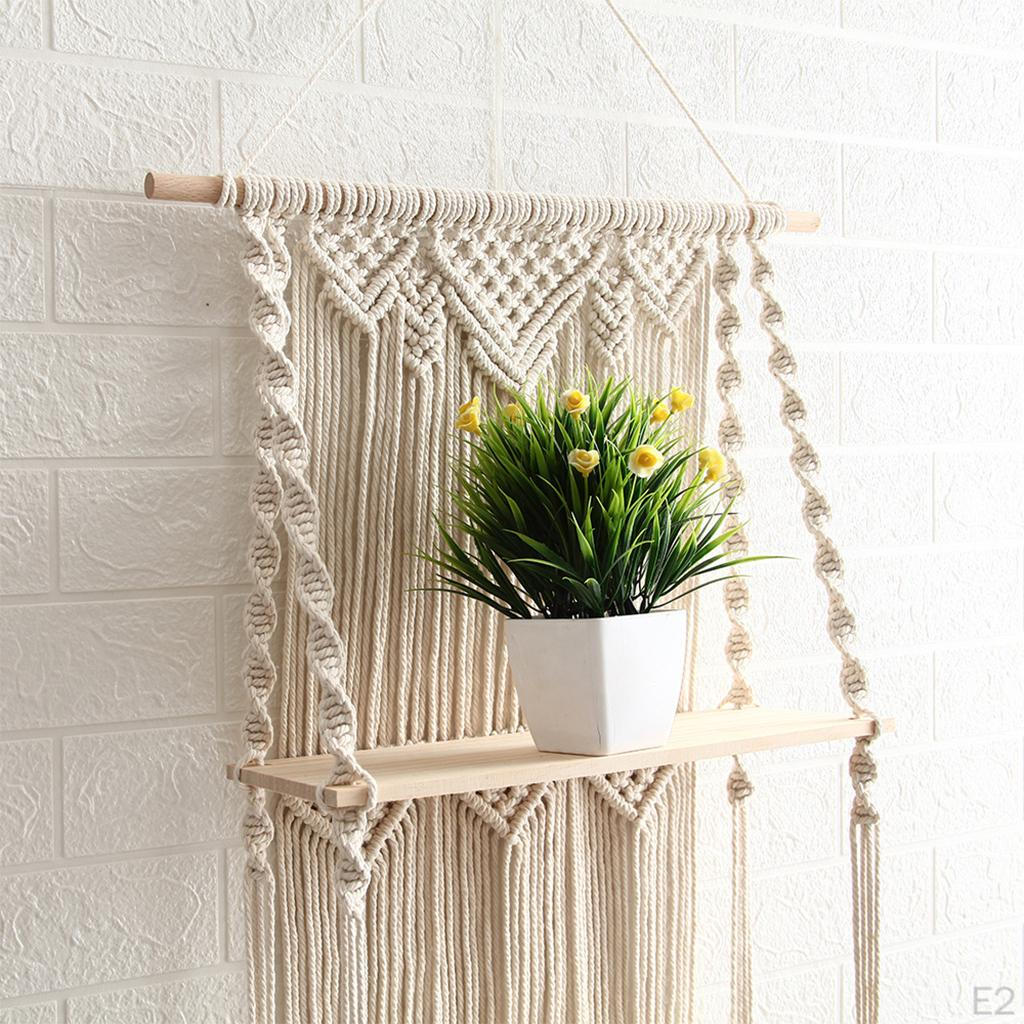 Macrame Wall Hanging Shelf Floating Shelf, Bohemian Decor, 3 Tiers Woven Shelves for Bathroom Plants