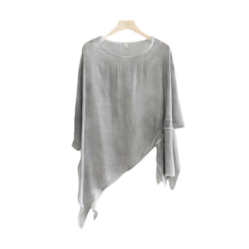 Women's Summer 2025 Irregular Hem Loose Fit Sunscreen T-Shirt