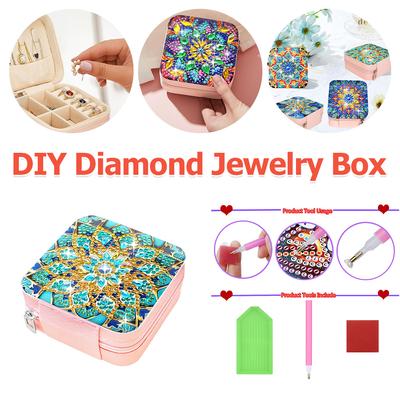 PU Special Shaped Mandala Pattern Diamond Painting Jewelry Organizer 5D DIY Diamond Painting Storage Box for Necklaces Earrings
