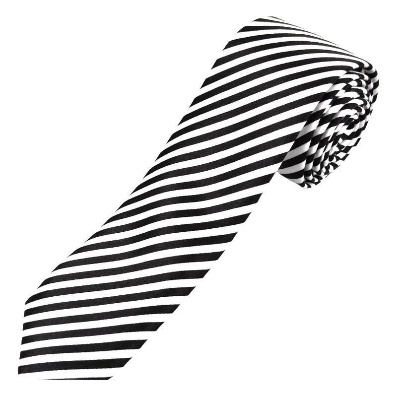 Checkered Black & White Narrow Tie In Pinstripe Design (5cm) - Trendy Matching Shirt or Photography Prop